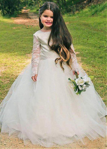 White Long Sleeve Ball Gown First Communion Dress ACH165