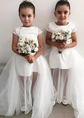 White Cap Sleeve Flower Girl Dress ACH166