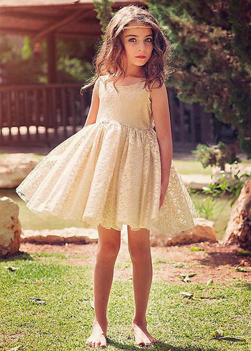 Champagne A-line Short Flower Girl Dress ACH170