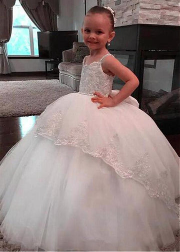 Straps White Ball Gown Kids Prom Dress ACH182