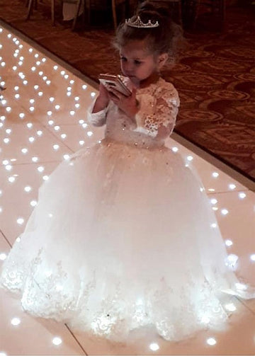 Long Sleeve White Ball Gown Flower Girl Dress ACH183