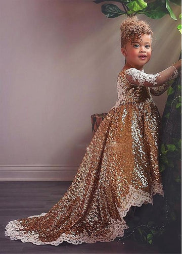 Long Sleeve Sequins Toddler Ball Gown Party Dress ACH192