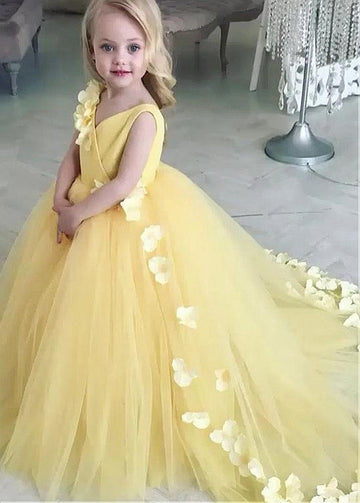 Yellow Tulle Ball Gown Little Girl Ball Dress ACH196