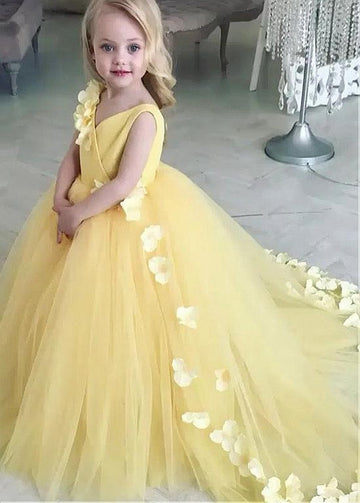 Yellow Tulle  Ball Gown Little Girl Ball Dress ACH196