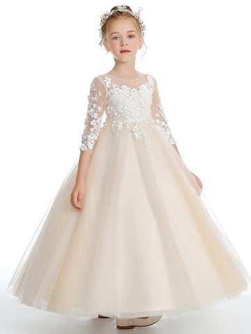 Lace 3/4 Sleeve Champagne Kids Prom Dress ACH210