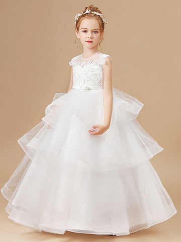 White Floor Length Kids Formal Dress ACH212