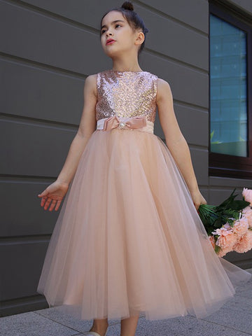 Sequin Tea-Length Kids Prom Dress ACH215