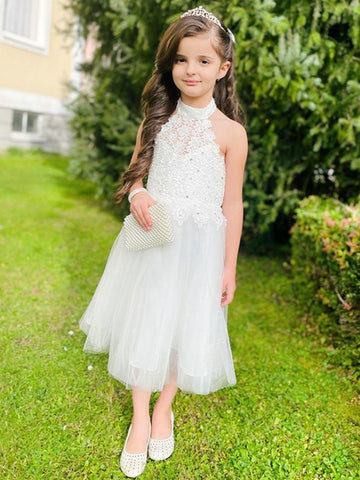 Halter White Short Kids Prom Dress ACH222