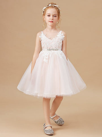 V-neck Pink Flower Girl Dress ACH223