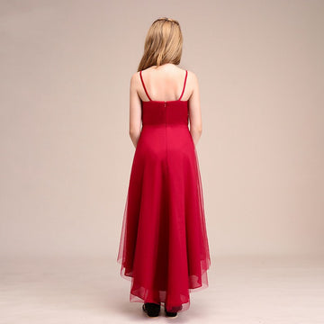 Burgundy Junior Bridesmaid Dress High Low Flower Girl Dress BDBCH055