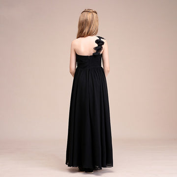 Black One Shoulder Junior Bridesmaid Dress BDBCH061