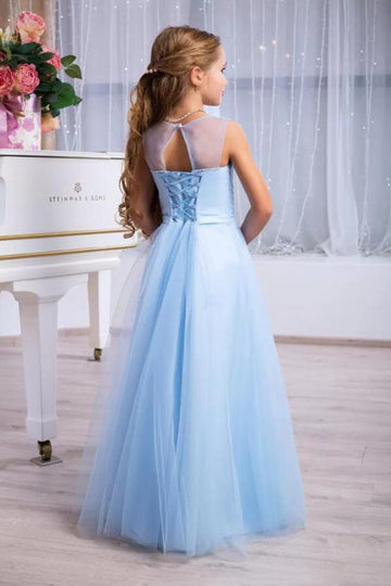 A Line V-neck Tulle Junior Girls Party Dress BDBCH067