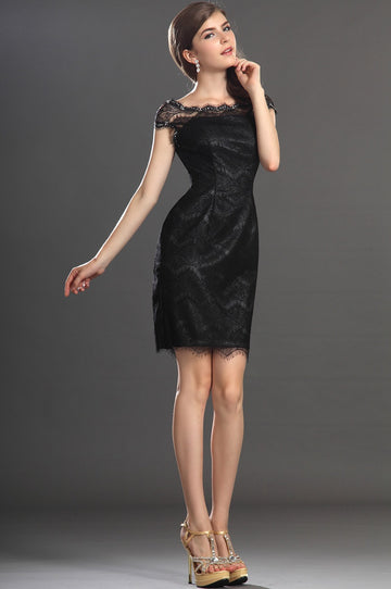 Lace Sheath/Column Off The Shoulder Short/Mini Little Black Bridesmaid Dress(UKBD03-358)
