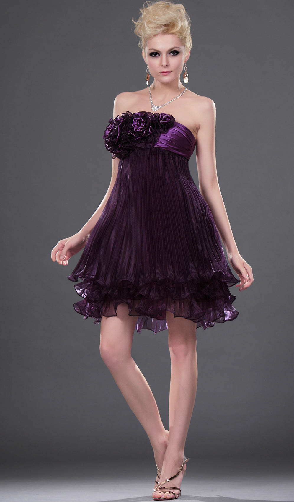 Grape Satin Chiffon A-line Strapless Short/Mini With Side Draping Brid Grape Satin Chiffon A-line Strapless Short/Mini With Side Draping Brid