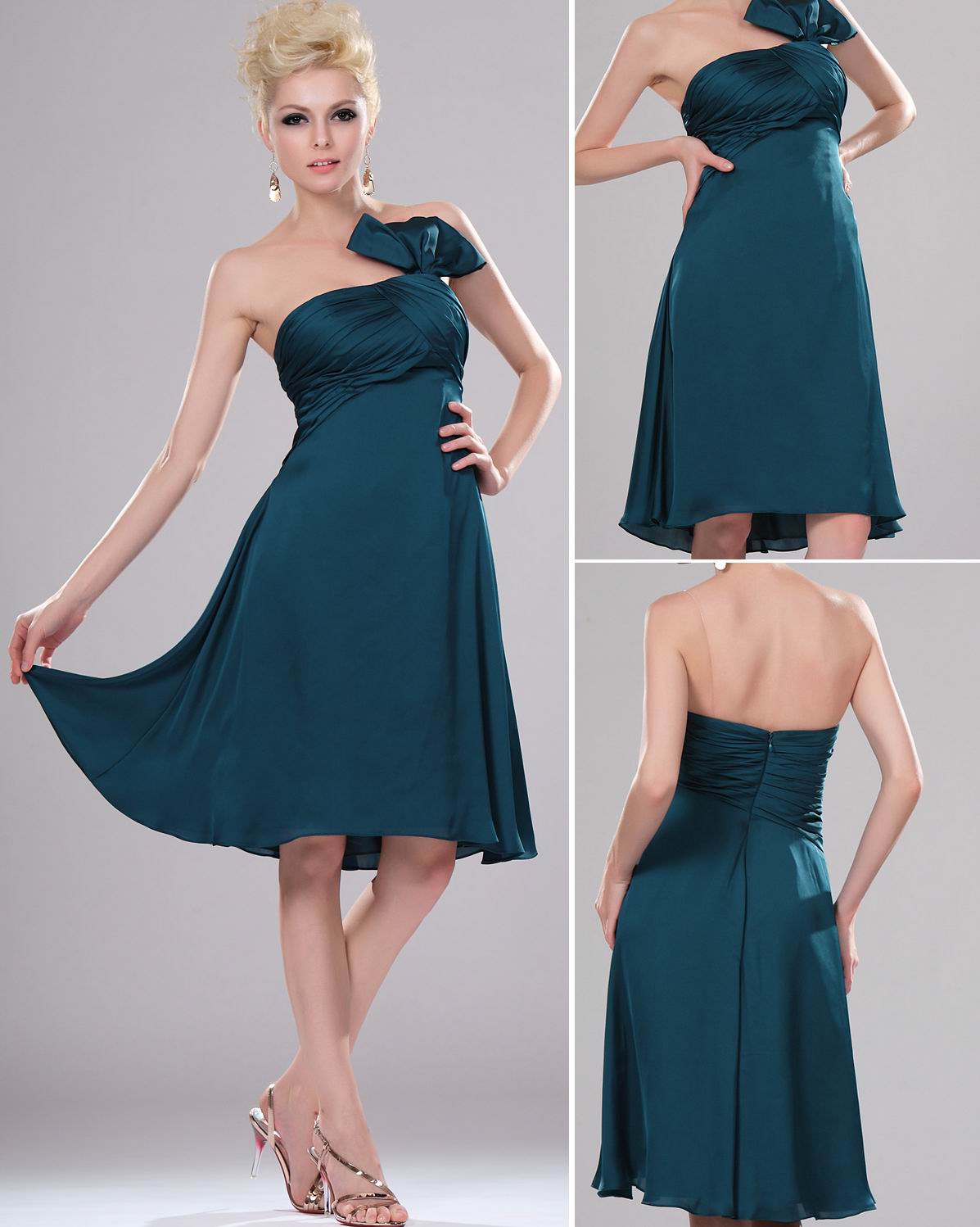 Ink Blue Organza A-line Strapless Short/Mini Bridesmaid Dress(UKBD03-404)
