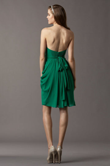 Dark Green Chiffon Sheath Strapless Short Bridesmaid Dress For Beach(BD760)