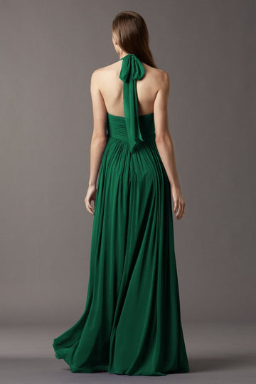 Dark Green Chiffon A-line Halter Floor-length Bridesmaid Dress(BD762)