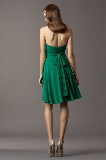 Dark Green Chiffon A-line Sweetheart Short Bridesmaid Dress For Beach(BD765)