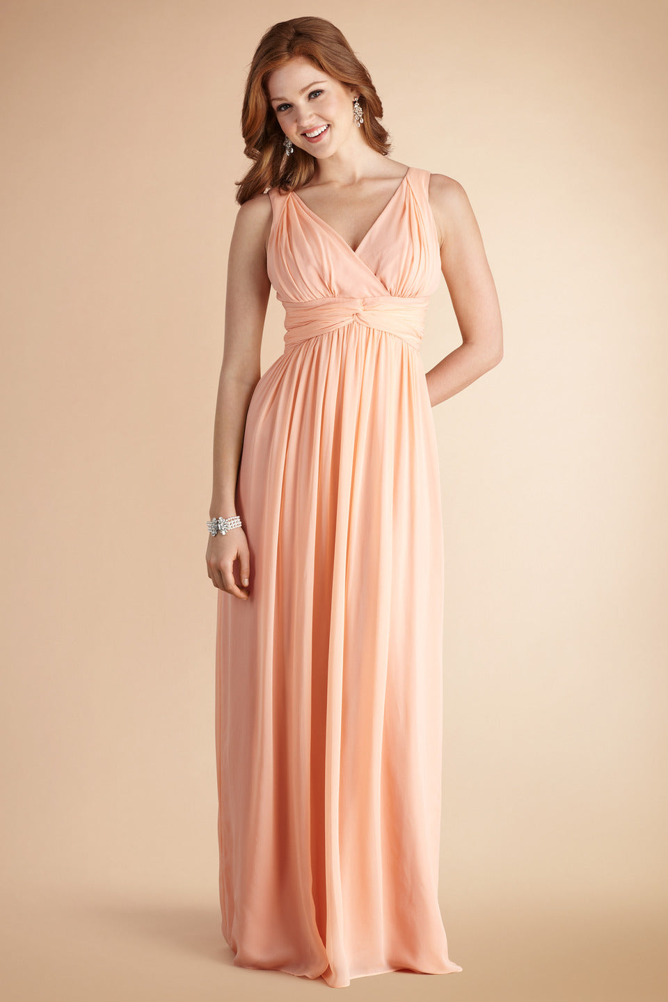 Light Orange Chiffon A-line V-neck Floor-length Bridesmaid Dress(BD779)