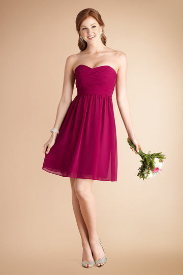 Dark Fuchsia Chiffon A-line Sweetheart Short Bridesmaid Dress For Beach(BD781)