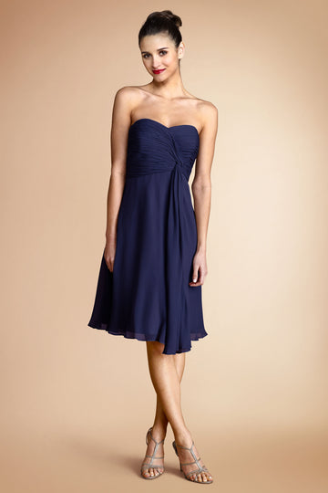 Navy Blue Chiffon A-line Sweetheart Short Bridesmaid Dress For Beach(BD790)