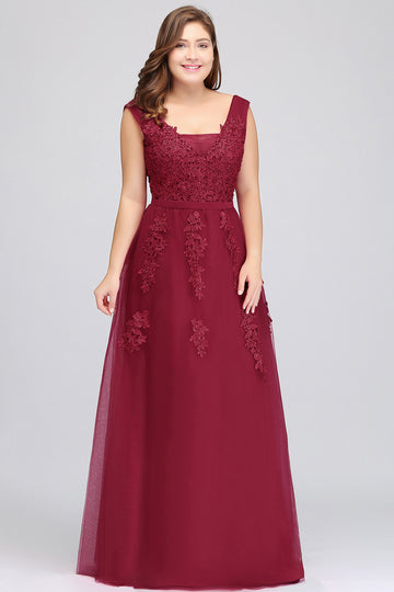 BDCPS304 Burgundy Plus Size V-Neck Lace Bridesmaid Dress