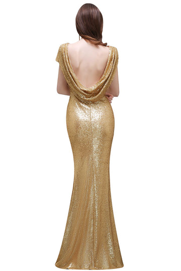 Sparkly Sequins Rose Gold Long Mermaid Bridesmaid Dress BDCPS344