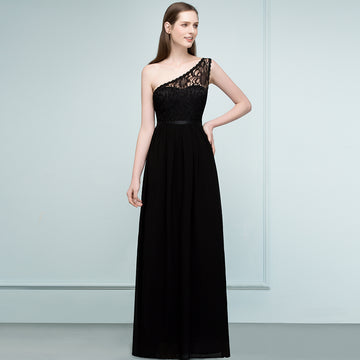 A Line Black One Shoulder Junior Bridesmaid Dress BDCPS818