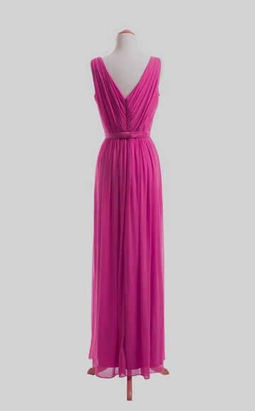 Chiffon A Line V-Neck Floor Length Bridesmaid Dress(BSD025)