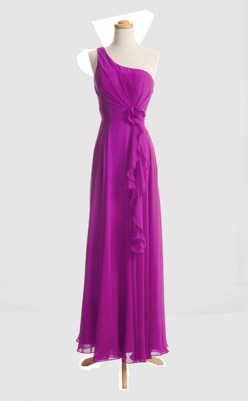 Chiffon A Line One Shoulder Floor Length Bridesmaid Dress(BSD028)