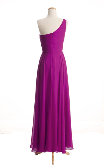 Chiffon A Line One Shoulder Floor Length Bridesmaid Dress(BSD028)