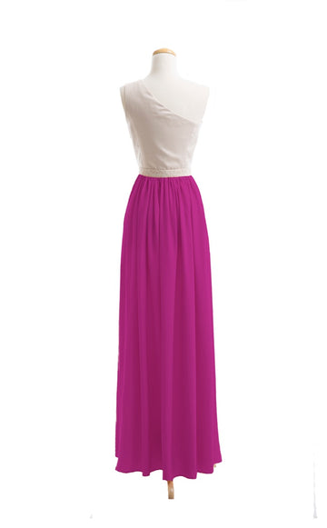 A Line Chiffon One Shoulder Floor Length Bridesmaid Dress(BSD029)