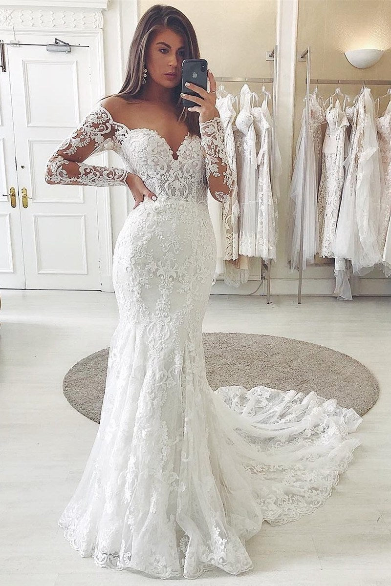 Strap Sweetheart Sweep Lace Mermaid Fitted Wedding Dress BWD007 Strap Sweetheart Sweep Lace Mermaid Fitted Wedding Dress BWD007