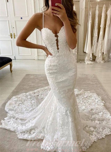 Strap Sweetheart Sweep Lace Mermaid Fitted Wedding Dress BWD007
