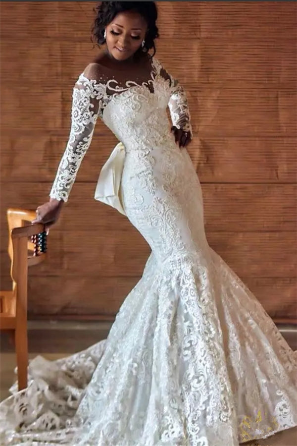 Lace Wedding Bridal Dress with Long Sleeves Plus Size BWD042