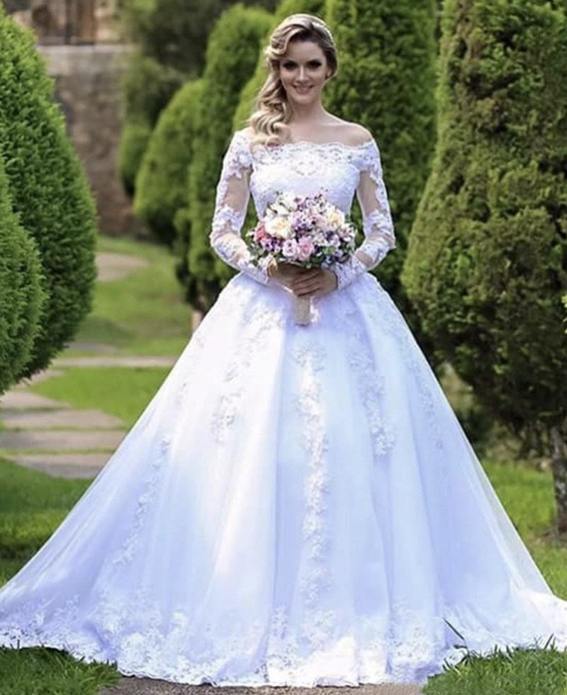 Elegant Long Sleeves Lace A Line Beaded Wedding Gown Sheffield BWD064 Elegant Long Sleeves Lace A Line Beaded Wedding Gown Sheffield BWD064