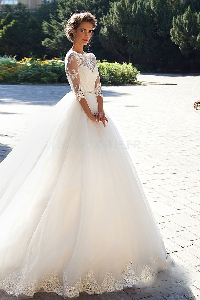 Modest Long Sleeve Tulle Country Lace Wedding Dresses Garden Wedding B Modest Long Sleeve Tulle Country Lace Wedding Dresses Garden Wedding B