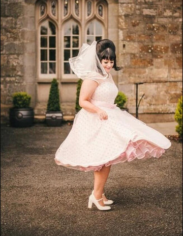 Plus Size 1950s Vintage Rockabilly Short Pink Polka Dot Retro Wedding Dress BWD068