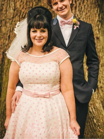 Plus Size 1950s Vintage Rockabilly Short Pink Polka Dot Retro Wedding Dress BWD068