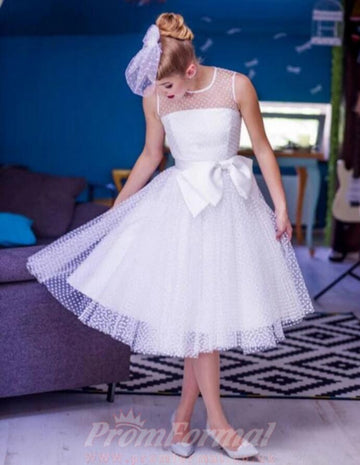 Simple Polka Dots Rockabilly Short Satin Binding 50s Style Pin Up Wedding Dress BWD075