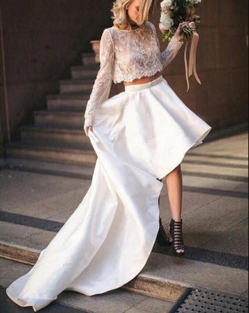 Two Piece Long Sleeved High Low Lace Wedding Dress Leicester BWD076