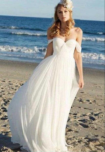 Simple Summer Flowy Casual Bride Dresses for Beach Wedding BWD090