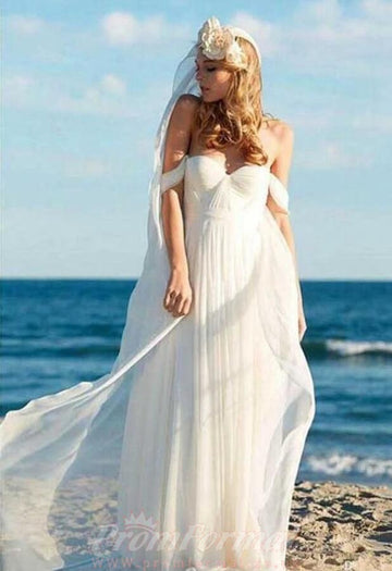 Simple Summer Flowy Casual Bride Dresses for Beach Wedding BWD090