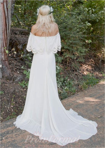 A Line Boho Off Shoulder Bohemian Wedding Dress for Nature Wedding BWD094