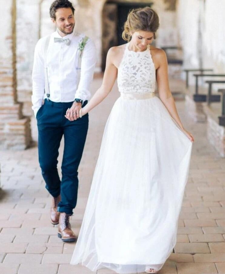 A line Lace Boho Halter Beach Summer Bohemian Wedding Dress BWD097 A line Lace Boho Halter Beach Summer Bohemian Wedding Dress BWD097
