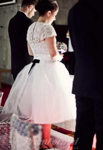 Plus Size 50s Style Tea Length Wedding Dress Rockabilly Short Sleeves for 40 50 60 Years BWD119