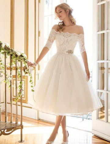 A Line Half Sleeve Short Rockabilly Wedding Dresses Destination Wedding BWD133