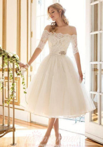 A Line Half Sleeve Short Rockabilly Wedding Dresses Destination Wedding BWD133
