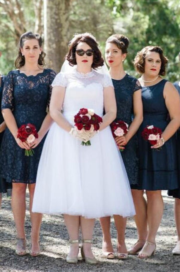 Plus Size Fuller Figure Rockabilly Tea Length 1950s Style Lace Wedding Dress BWD145