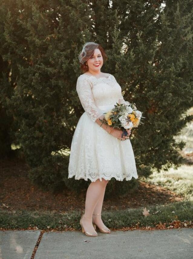 Plus Size Knee Length 3/4 Sleeve Lace Rockabilly Country Style Wedding Plus Size Knee Length 3/4 Sleeve Lace Rockabilly Country Style Wedding